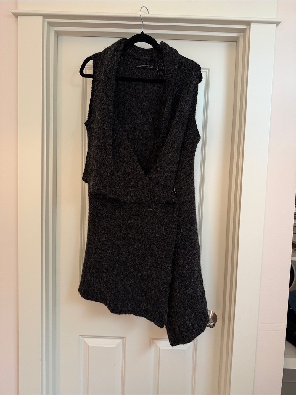 All Saints Charcoal Draped Open-Front Sweater Vest